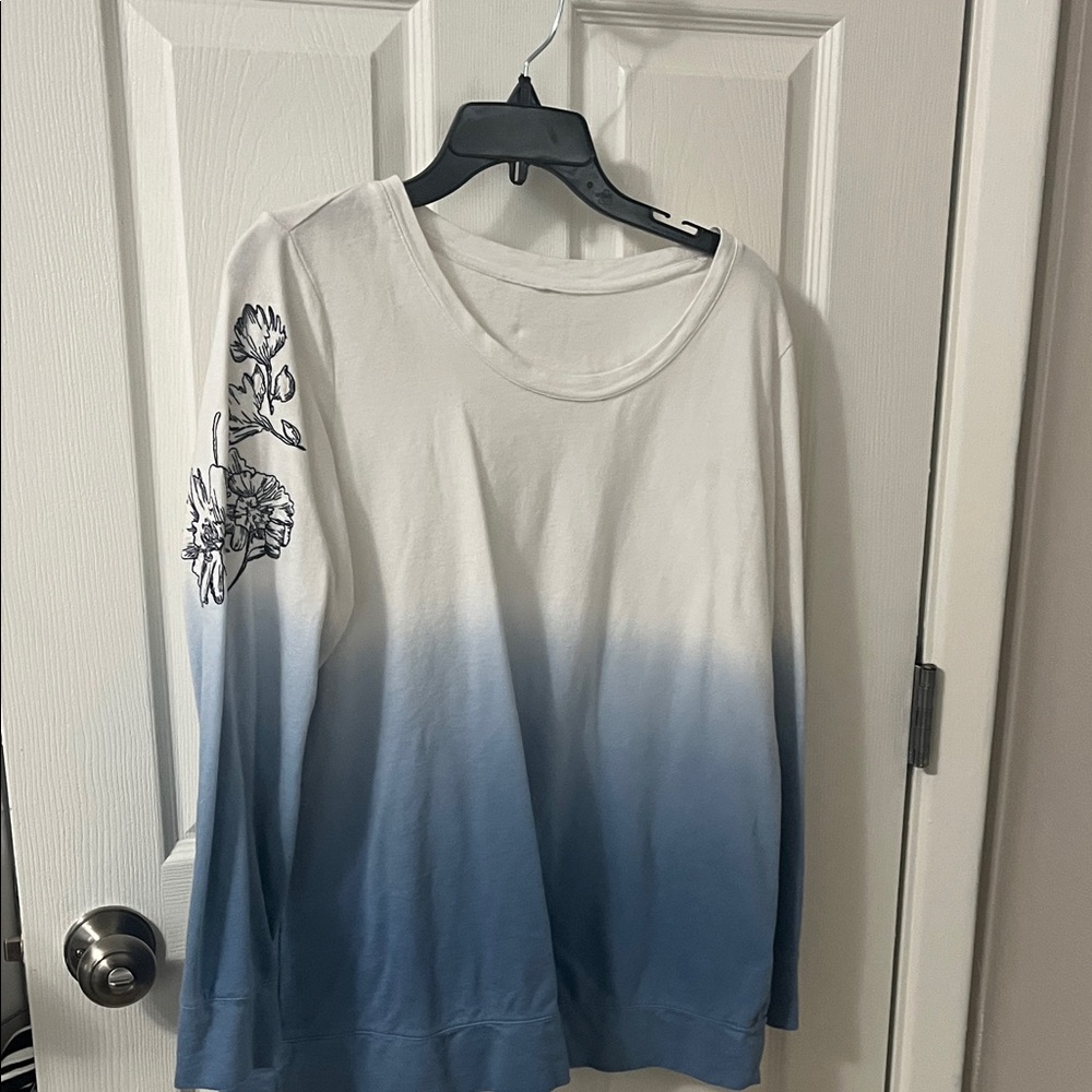 Floral Ombre Blue and White Women's Top